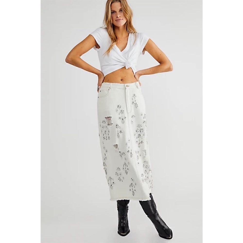 Free People x We the free Ecru Diamond In Rough  Midi Skirt Size 6